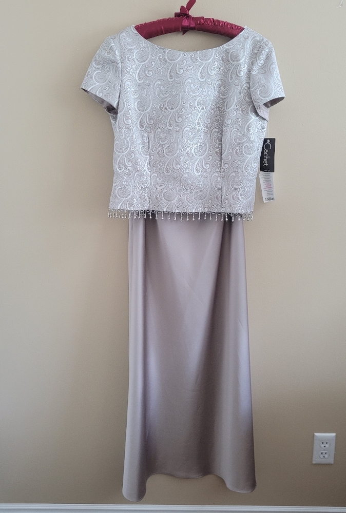 Cachet New York NEW 10/12 STUNNING Gown Dress Embellished Taupe Cream